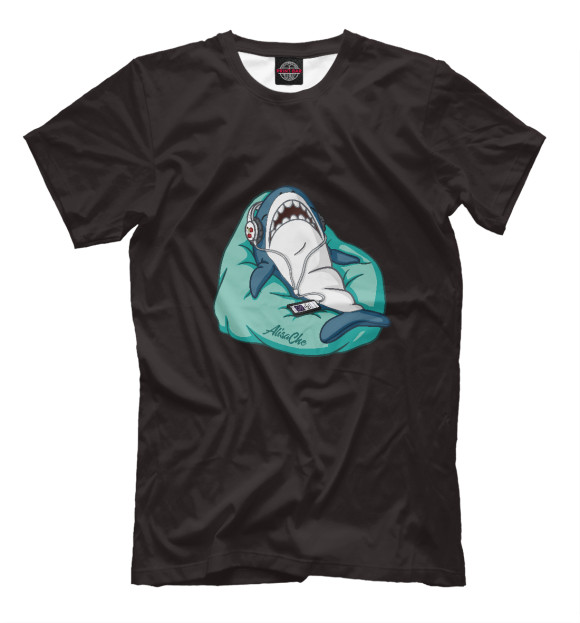 Мужская футболка с изображением Акула бирюзовая цвета Белый