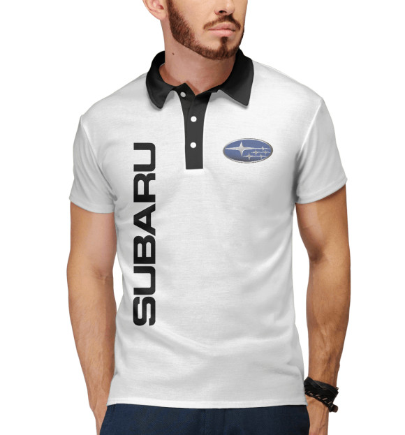 Мужское поло с изображением Subaru цвета Белый