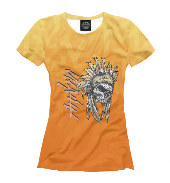Женская футболка с изображением Череп индейца цвета Белый