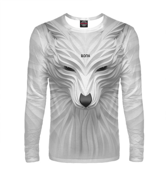 Мужской лонгслив с изображением Белый волк - handeyework цвета Белый