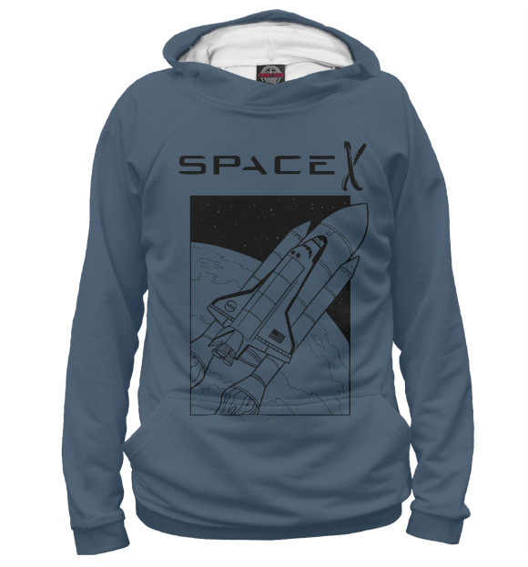 Мужское худи с изображением SpaceX цвета Белый