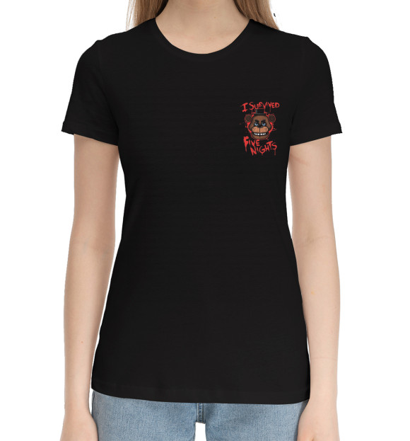 Женская хлопковая футболка с изображением Five Nights at Freddy’s цвета Черный