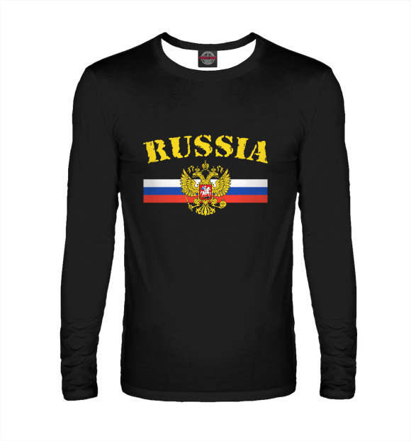 Мужской лонгслив с изображением Россия цвета Белый