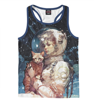 Мужская майка-борцовка Девушка космонавт с рыжим котом