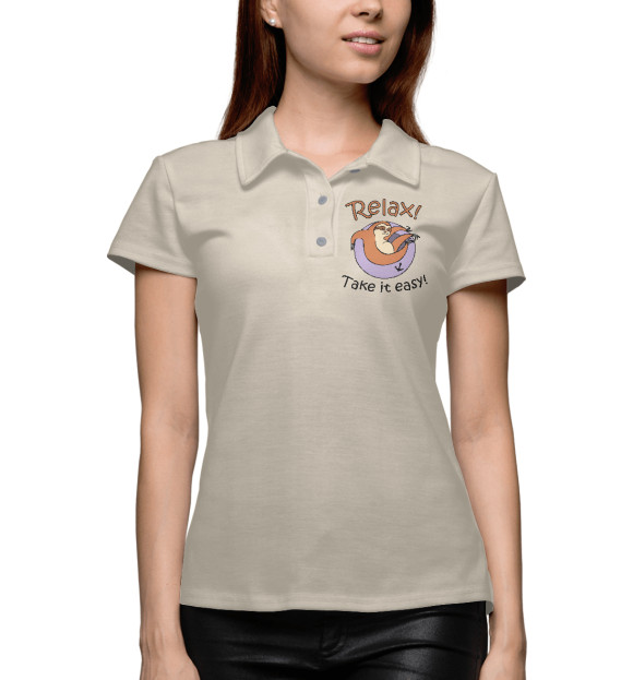 Женское поло с притом Смешной ленивец цвета Белый Женское поло с изображением Смешной ленивец цвета Белый