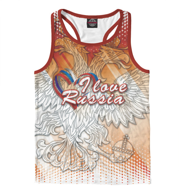 Мужская майка-борцовка с изображением I love Russia цвета Белый