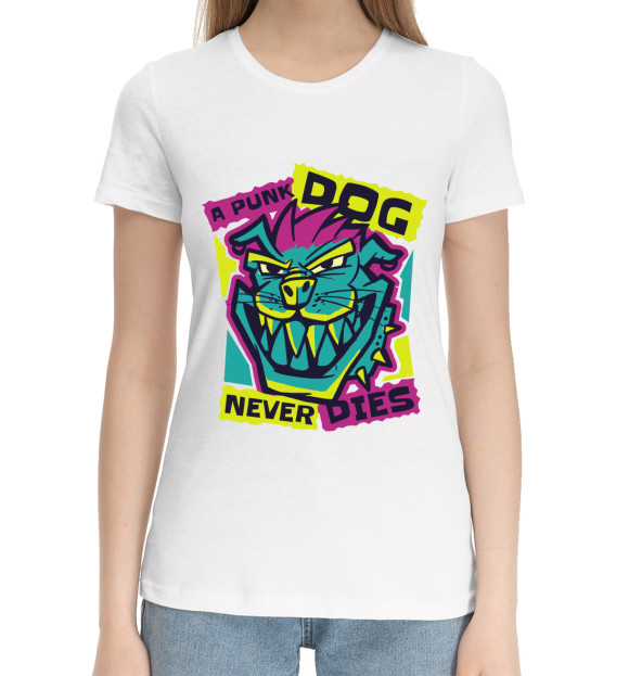 Женская хлопковая футболка с изображением Punk Dog цвета Белый