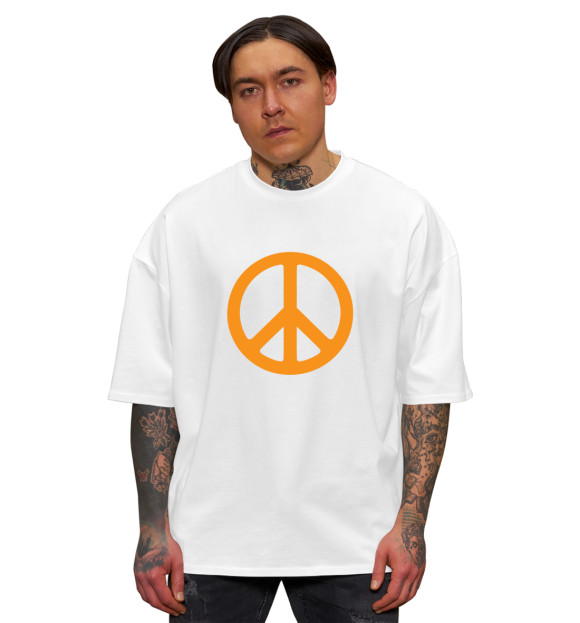 Мужская футболка оверсайз с изображением Peace цвета Белый