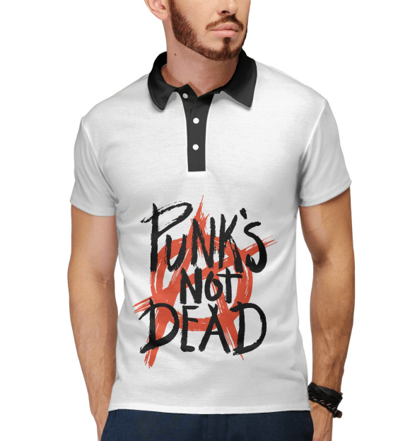 Мужское поло с притом Punk’s Not Dead цвета Белый Мужское поло с изображением Punk’s Not Dead цвета Белый