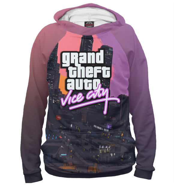 Мужское худи с изображением GTA:VICE CITY цвета Белый