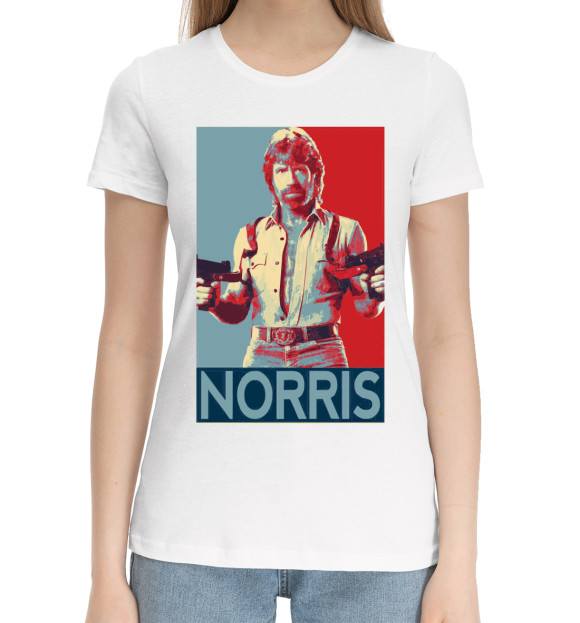 Женская хлопковая футболка с изображением Чак Норрис цвета Белый