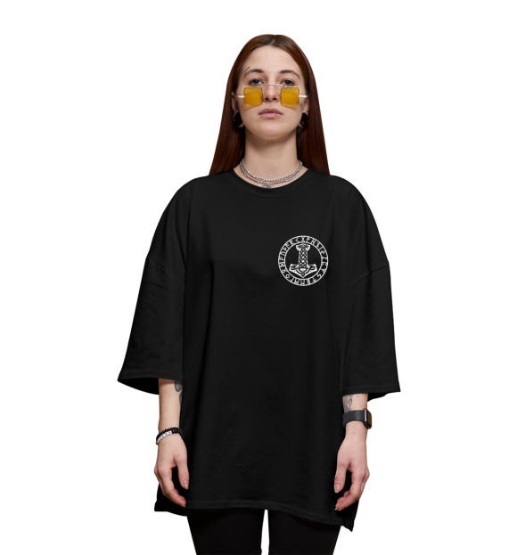 Женская футболка оверсайз с изображением Молот Тора (Мьёльнир) цвета Черный