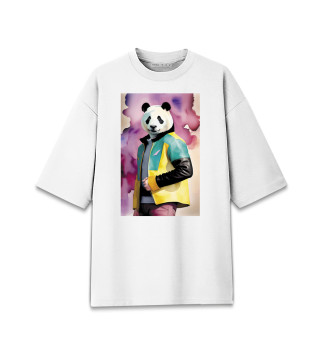 Футболка для девочек оверсайз Чувак-панда в модной куртке