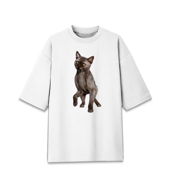 Мужская футболка оверсайз с изображением Танцующий кот цвета Белый