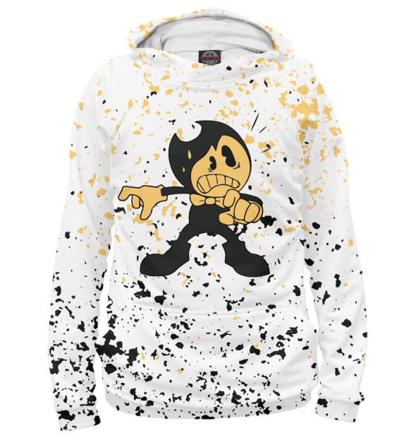 Мужское худи с притом Bendy and the Ink Machine цвета Белый Мужское худи с изображением Bendy and the Ink Machine цвета Белый