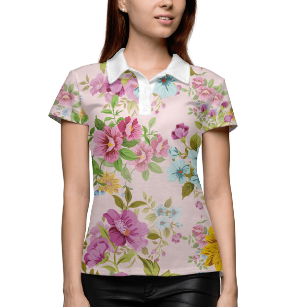 Женское поло с изображением PATTERN art FLOWERS цвета Белый