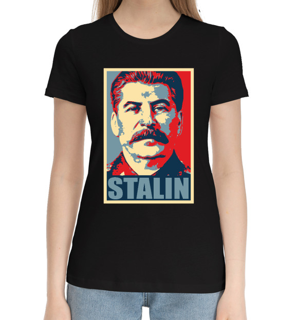 Женская хлопковая футболка с изображением Stalin цвета Черный