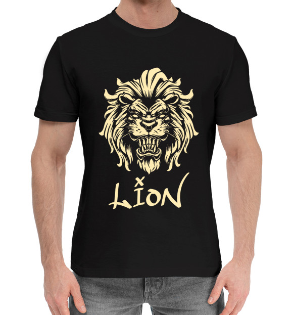 Мужская хлопковая футболка с изображением Lion#2 цвета Черный