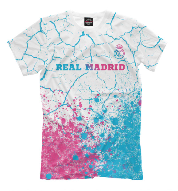 Мужская футболка с изображением Real Madrid Neon Gradient (трещины) цвета Белый
