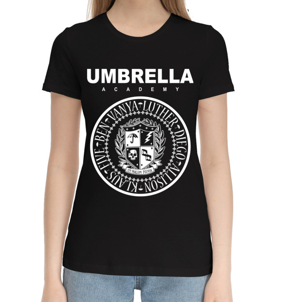 Женская хлопковая футболка с изображением Академия Амбрелла цвета Черный