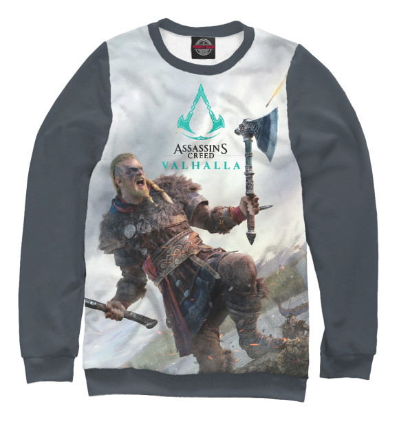 Мужской свитшот с изображением Assassin's Creed Valhalla цвета Белый