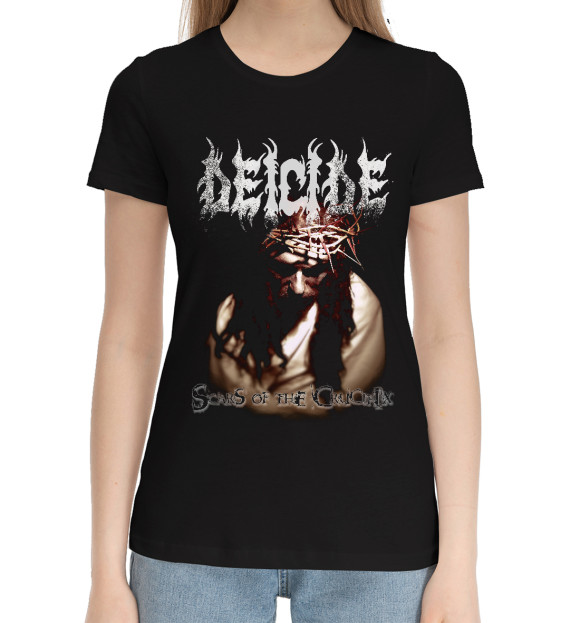 Женская хлопковая футболка с притом Deicide цвета Черный Женская хлопковая футболка с изображением Deicide цвета Черный