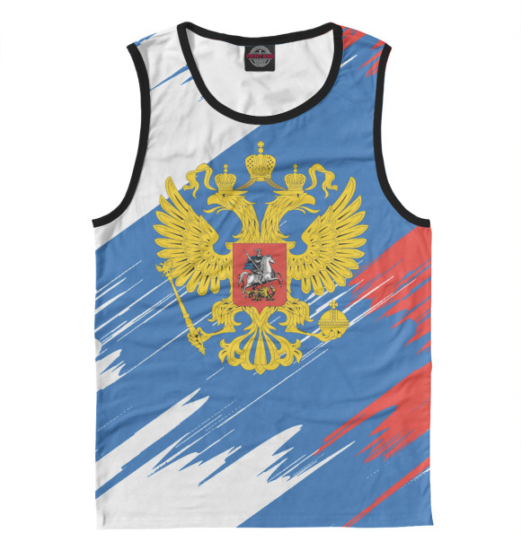 Майка для мальчика с изображением Флаг и герб России цвета Белый