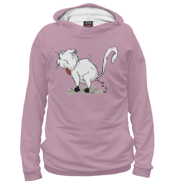 Худи для девочки с изображением Хулиганистый котик (розовый фон) цвета Белый