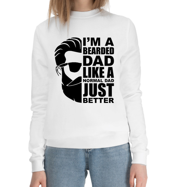 Женский хлопковый свитшот с изображением Бородатый папа цвета Белый