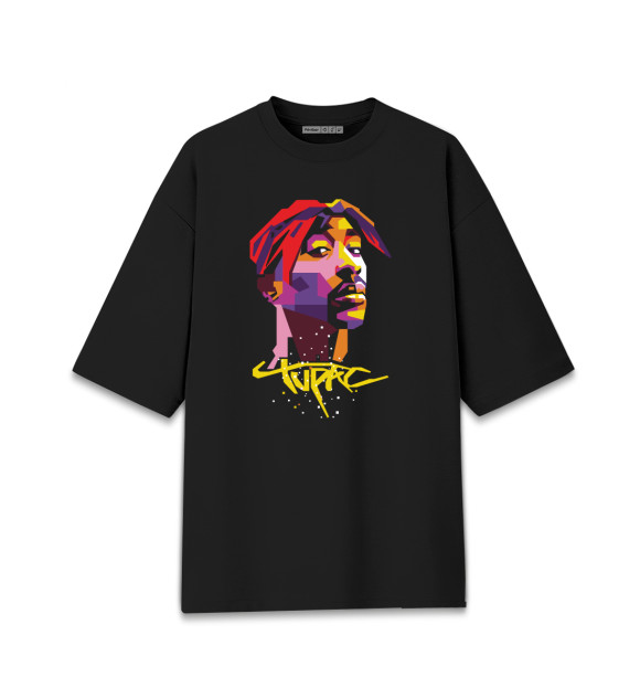 Мужская футболка оверсайз с изображением Tupac цвета Черный