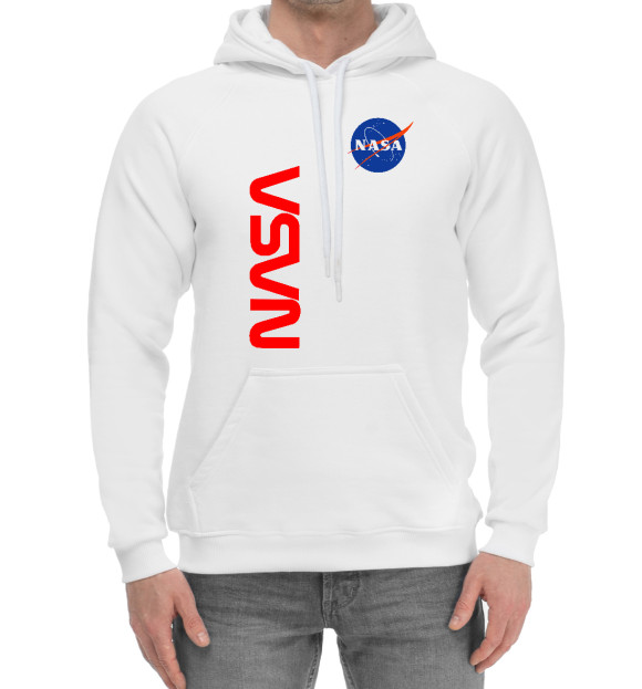 Мужской хлопковый худи с изображением NASA цвета Белый