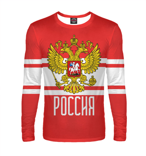 Мужской лонгслив с изображением Россия цвета Белый