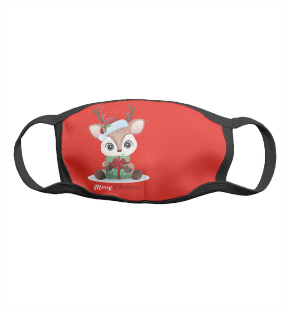 Маска тканевая с изображением Новогодний олень цвета Белый