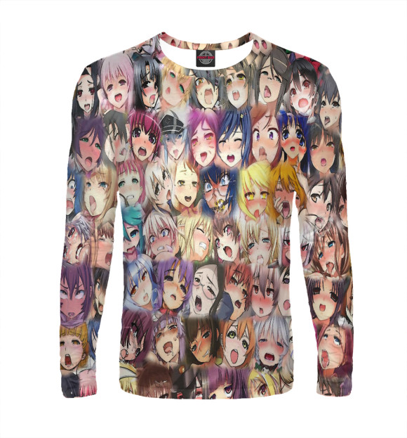 Мужской лонгслив с изображением Ahegao | Ахэгао цвета Белый