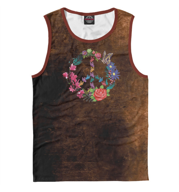 Мужская майка с изображением Peace Spring Flowers цвета Белый