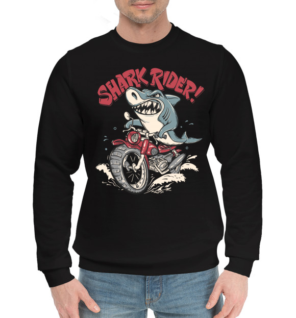 Мужской хлопковый свитшот с изображением Shark rider! цвета Черный