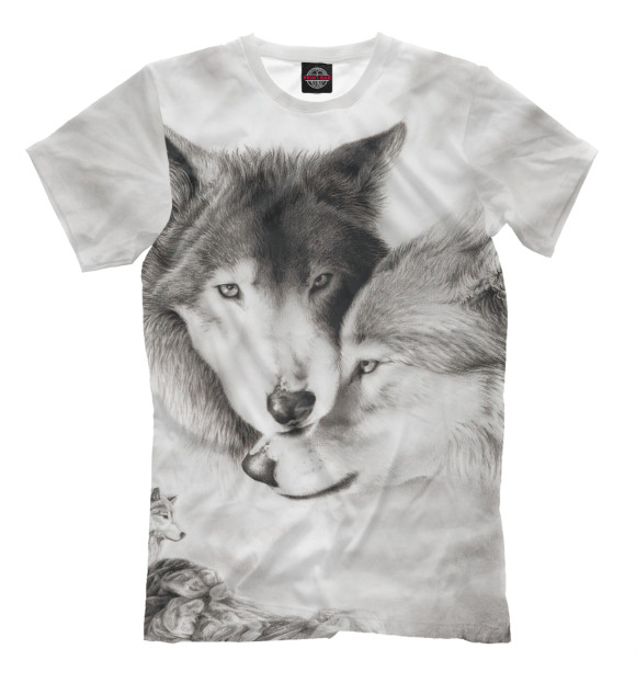 Мужская футболка с изображением Любовь: волк и волчица цвета Белый