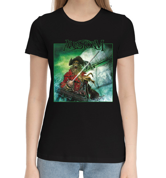 Женская хлопковая футболка с изображением Alestorm цвета Черный