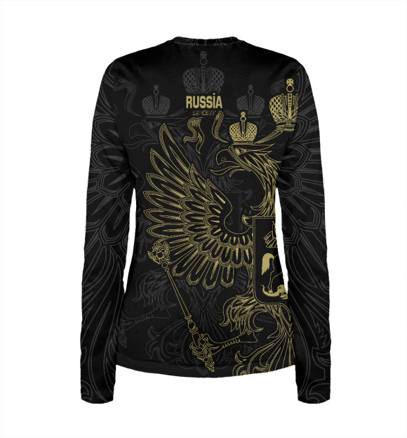 Женский лонгслив с притом Россия спорт цвета Белый Женский лонгслив с изображением Россия спорт цвета Белый