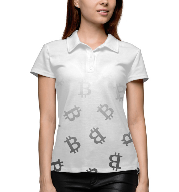 Женское поло с изображением Bitcoin цвета Белый