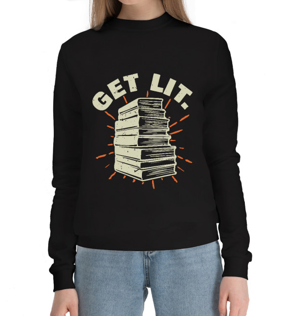 Женский хлопковый свитшот с изображением Читай - get lit цвета Черный