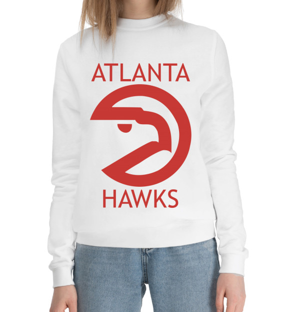 Женский хлопковый свитшот с изображением Atlanta Hawks цвета Белый