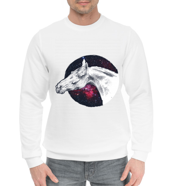 Мужской хлопковый свитшот с изображением Мой космос - лошади цвета Белый