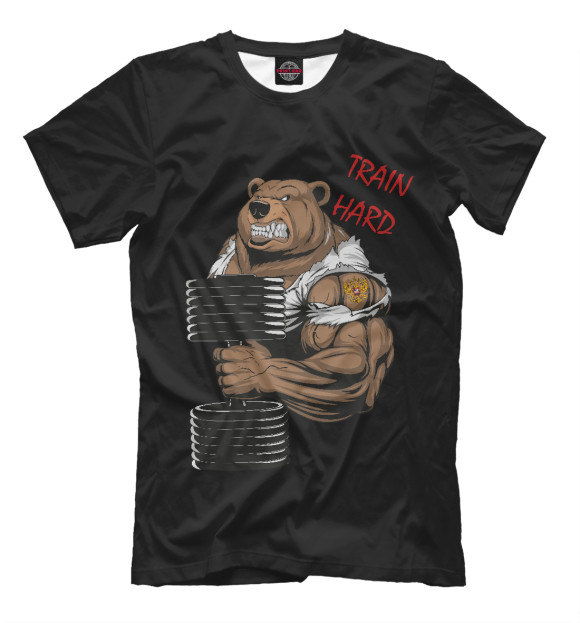 Мужская футболка с изображением Медведь качек цвета Белый
