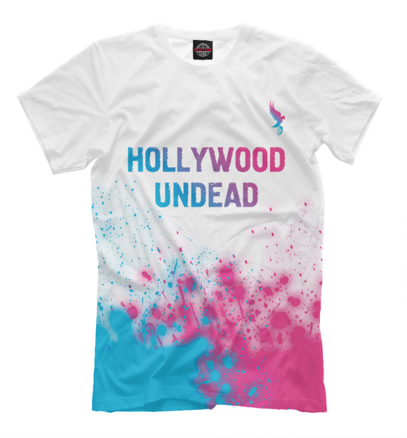 Мужская футболка с изображением Hollywood Undead Neon Gradient (брызги) цвета Белый