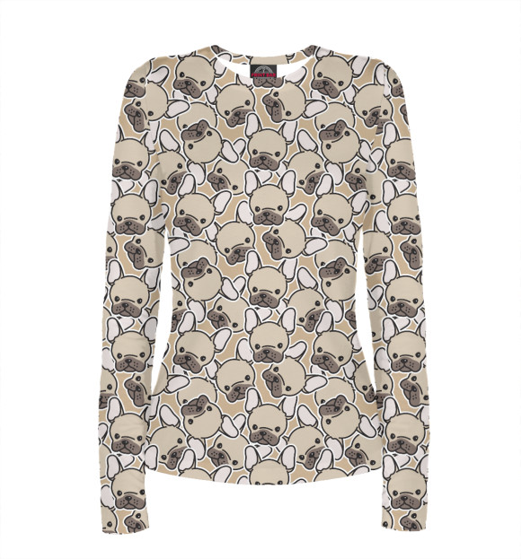 Женский лонгслив с изображением Щенки Французского Бульдога цвета Белый