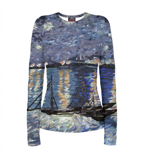 Женский лонгслив с изображением Вангог цвета Белый