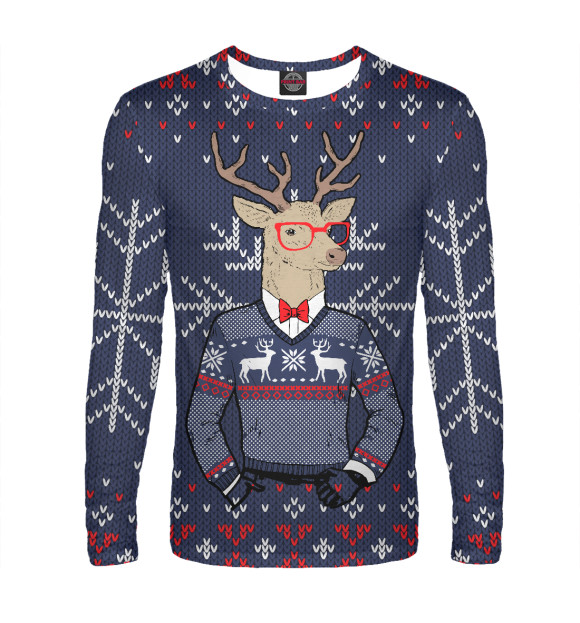 Мужской лонгслив с изображением Олень в Свитере цвета Белый