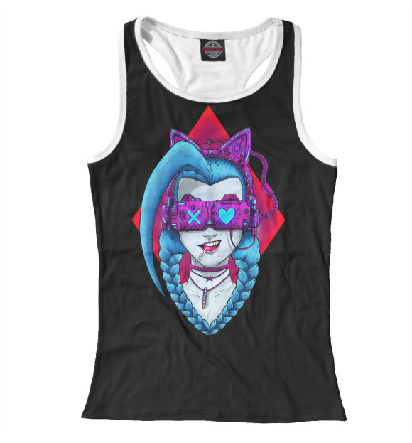 Женская майка-борцовка с изображением девушка в очках виртуальной реальности цвета Белый