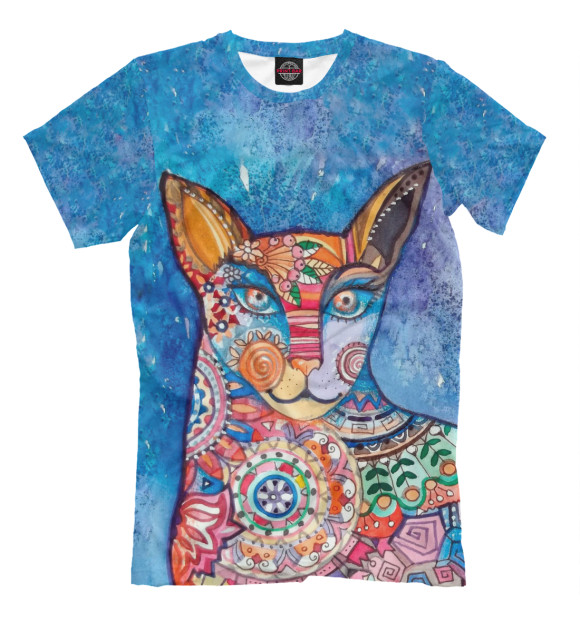 Мужская футболка с изображением Кот абстракция цвета Грязно-голубой